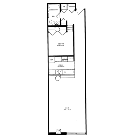 Floor plan for 1 bed, 1 bath, 819 sqft