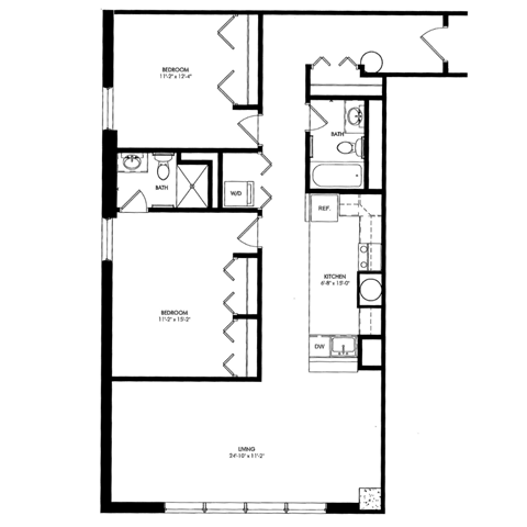 Floor plan for 2 beds, 2 baths, 1192 sqft