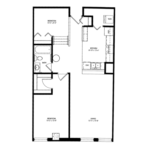 Floor plan for 1 bed, 1 bath, 863 sqft