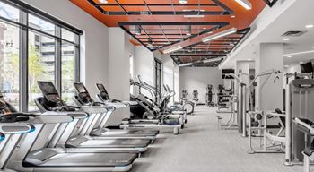 A cardio gym with cardio equipment and windows
