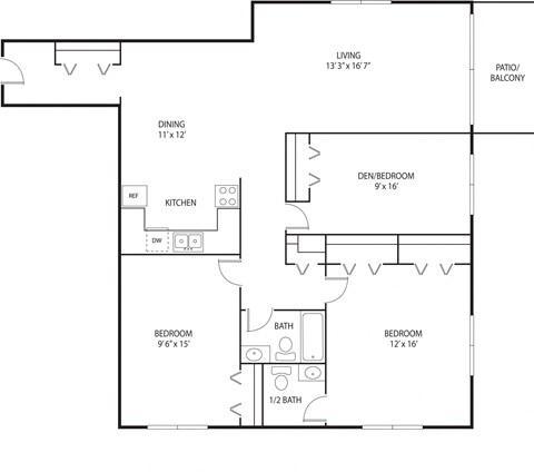 Floor plan for 2 beds, 1.5 baths, 1120 sqft