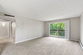 Plymouth apartment for rent - Living room and private patio in a renovated apartment home at Oakwood Apartments in Plymouth, MN  55447