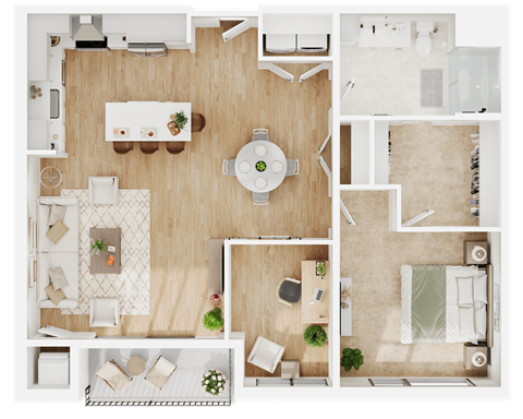 Floor plan for 1 bed, 1 bath, 1039 sqft