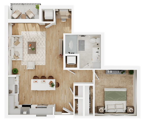 Floor plan for 1 bed, 1 bath, 780 sqft