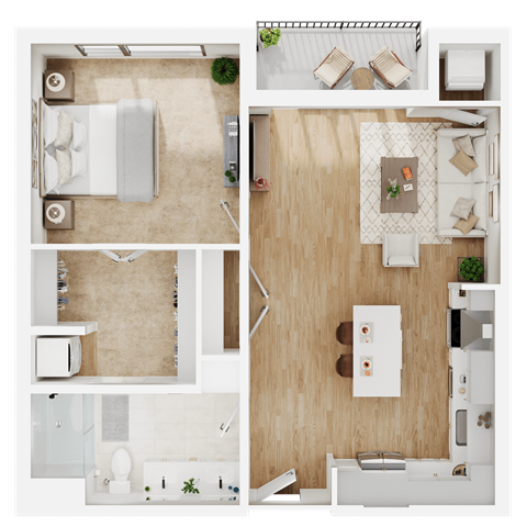 Floor plan for 1 bed, 1 bath, 827 sqft