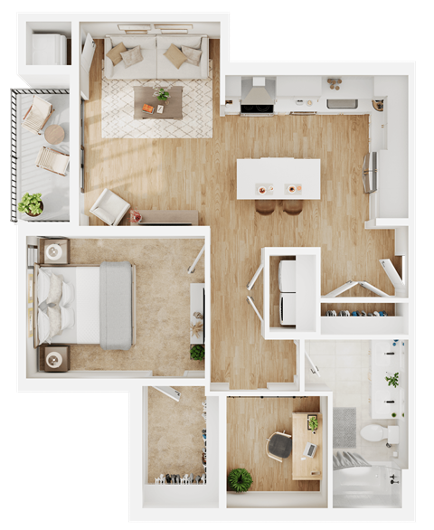 Floor plan for 1 bed, 1 bath, 838 sqft