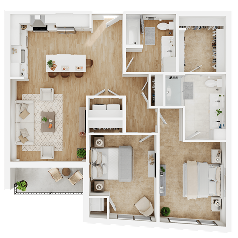Floor plan for 2 beds, 2 baths, 1177 sqft