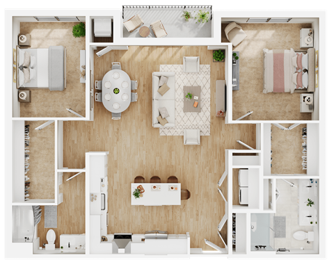Floor plan for 2 beds, 2 baths, 1347 sqft