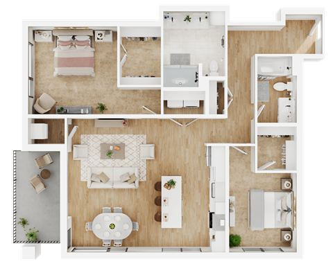 Floor plan for 2 beds, 2 baths, 1326 sqft
