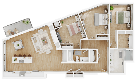 Floor plan for 3 beds, 2 baths, 1634 sqft