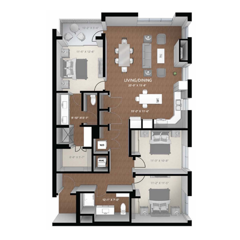 Floor plan for 3 beds, 2 baths, 1576 sqft