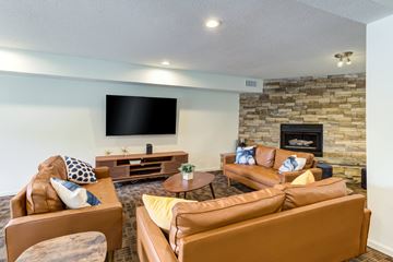St Louis Park apartment for rent - a living room with couches and a fireplace and a tv