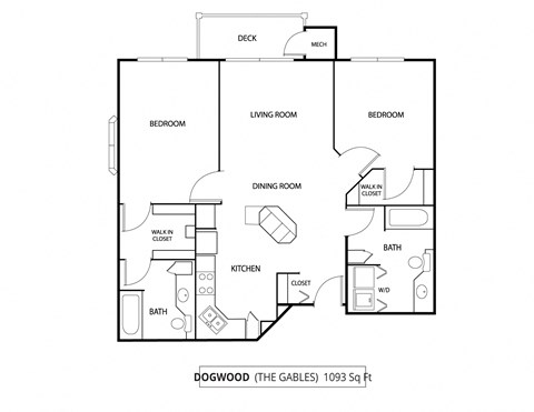 Floor plan for 2 beds, 2 baths, 1105 sqft