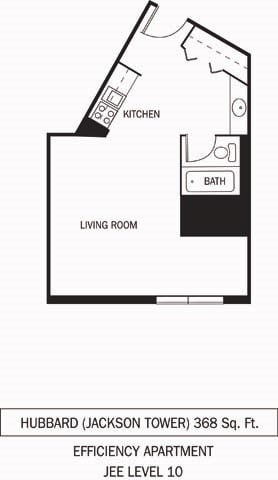 Floor plan for studio, 1 bath, 368 sqft