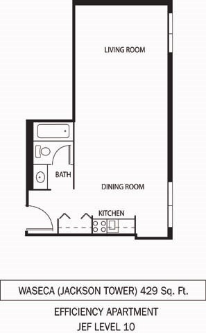 Floor plan for studio, 1 bath, 429 sqft