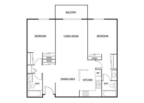 Floor plan for 2 beds, 2 baths, 990 sqft