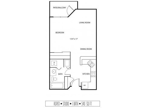 Floor plan for studio, 1 bath, 540 sqft