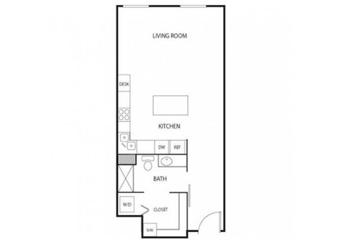 Floor plan for studio, 1 bath, 504 sqft