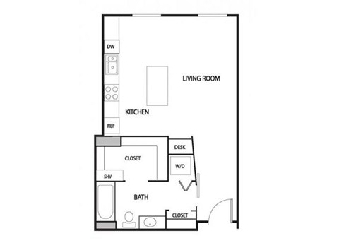 Floor plan for studio, 1 bath, 515 sqft