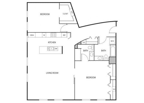 Floor plan for 2 beds, 2 baths, 1422 sqft