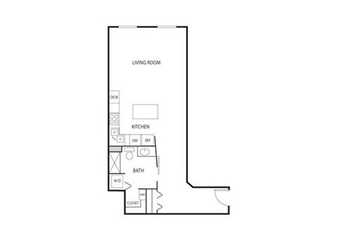 Floor plan for studio, 1 bath, 673 sqft