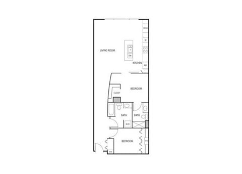 Floor plan for 2 beds, 2 baths, 1098 sqft