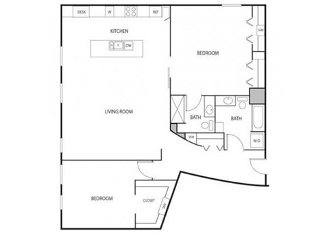Floor plan for 2 beds, 2 baths, 1422 sqft