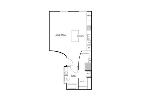 Floor plan for studio, 1 bath, 477 sqft
