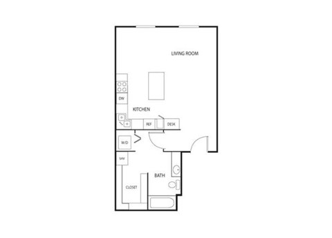 Floor plan for studio, 1 bath, 512 sqft