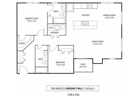 Floor plan for 2 beds, 2 baths, 1138 sqft