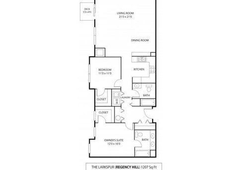 Floor plan for 2 beds, 2 baths, 1207 sqft
