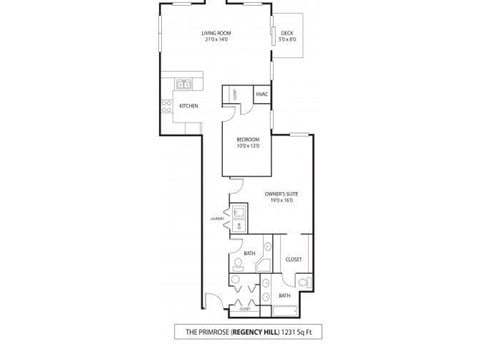 Floor plan for 2 beds, 1.8 baths, 1231 sqft