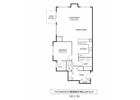 Floor plan for 1 bed, 1 bath, 1069 sqft
