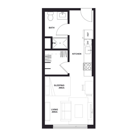 Floor plan for studio, 1 bath, 422 sqft