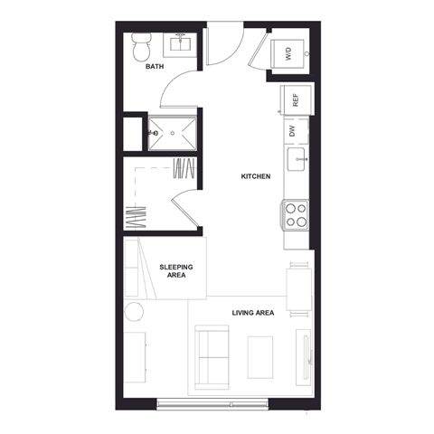 Floor plan for studio, 1 bath, 508 sqft