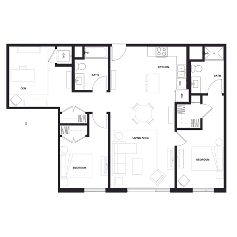 Floor plan for 2 beds, 2 baths, 1245 sqft