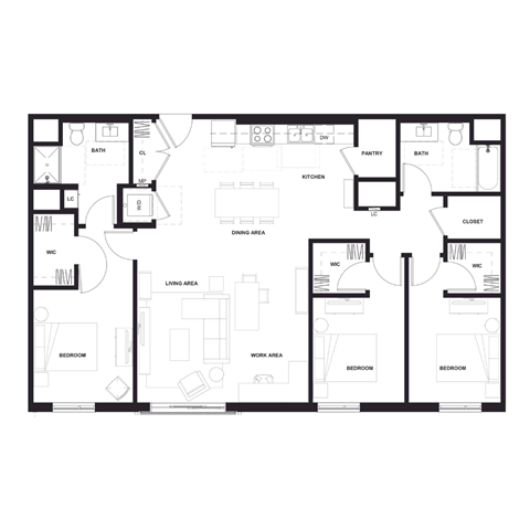 Floor plan for 3 beds, 2 baths, 1560 sqft