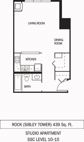 Floor plan for studio, 1 bath, 439 sqft