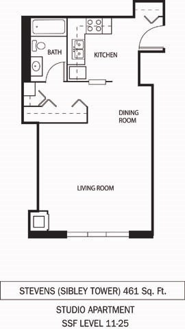 Floor plan for studio, 1 bath, 461 sqft