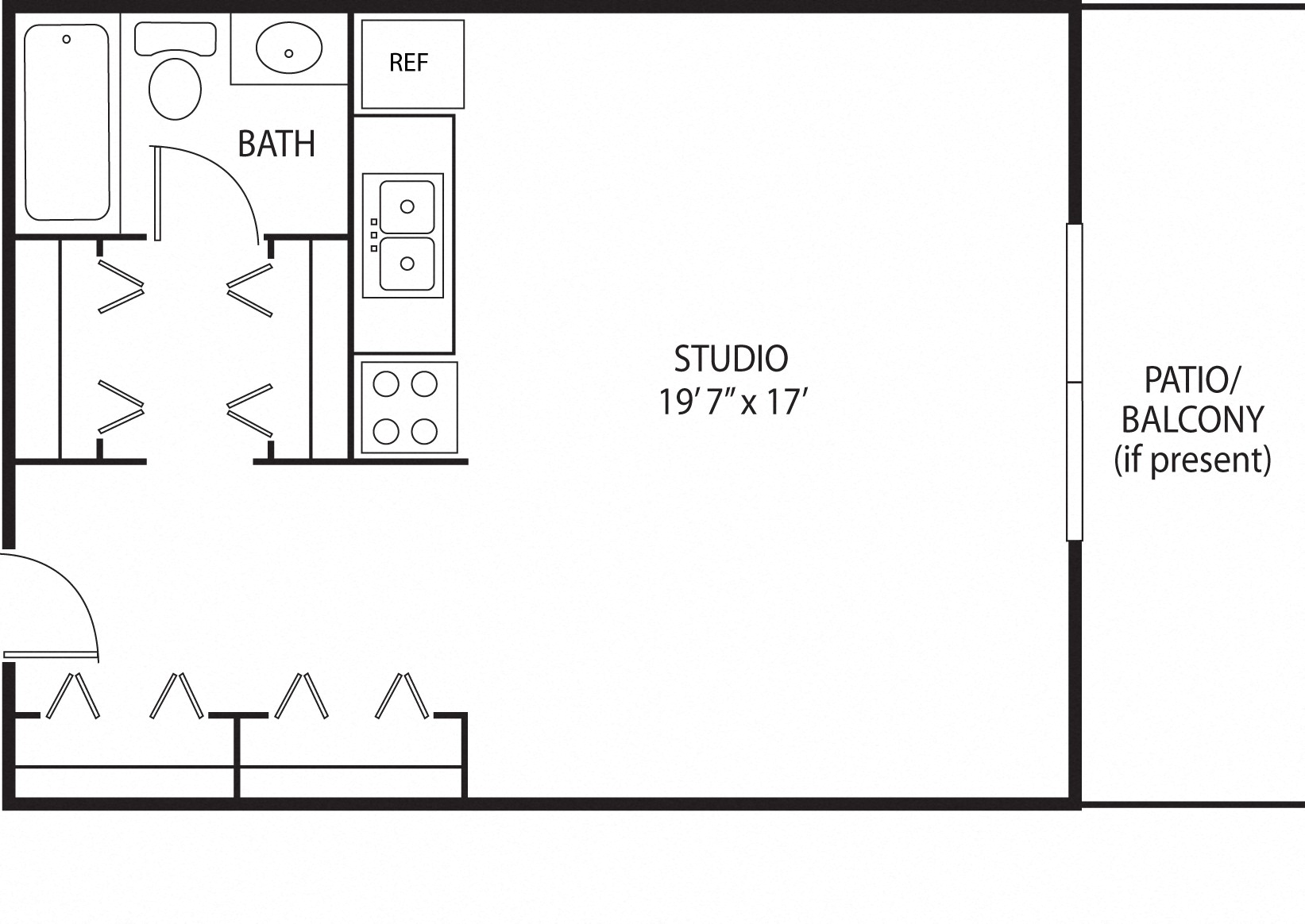 Floor plan for studio, 1 bath, 465 sqft
