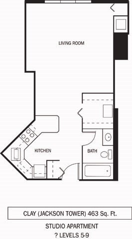 Floor plan for studio, 1 bath, 463 sqft