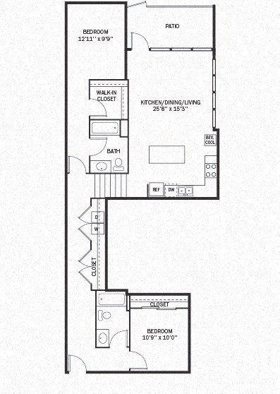 Floor plan for 2 beds, 2 baths, 1211 sqft