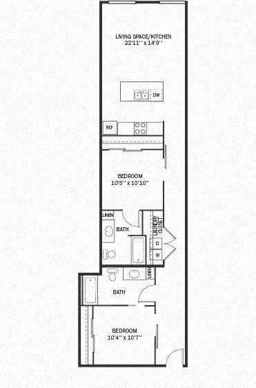 Floor plan for 2 beds, 2 baths, 1060 sqft