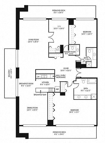 Floor plan for 2 beds, 2 baths, 2410 sqft