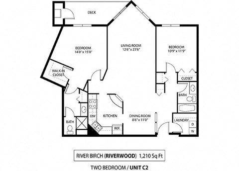 Floor plan for 2 beds, 2 baths, 1210 sqft