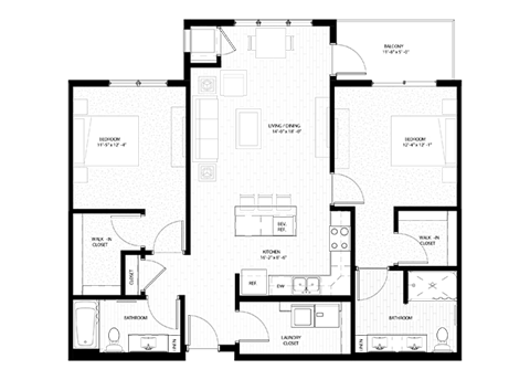 Floor plan for 2 beds, 2 baths, 1120 sqft