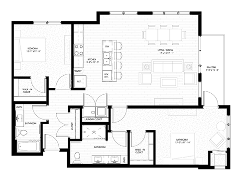 Floor plan for 2 beds, 2 baths, 1204 sqft