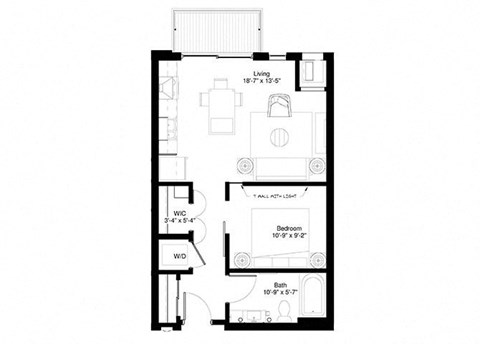 Floor plan for studio, 1 bath, 586 sqft