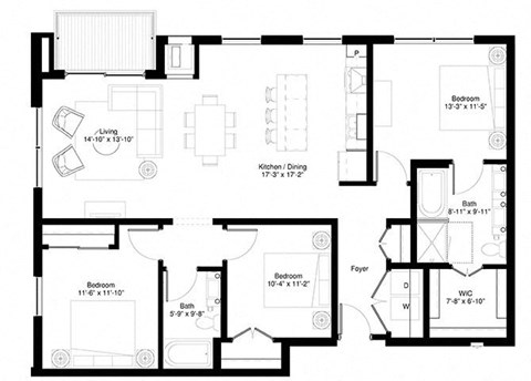 Floor plan for 2 beds, 2 baths, 1450 sqft