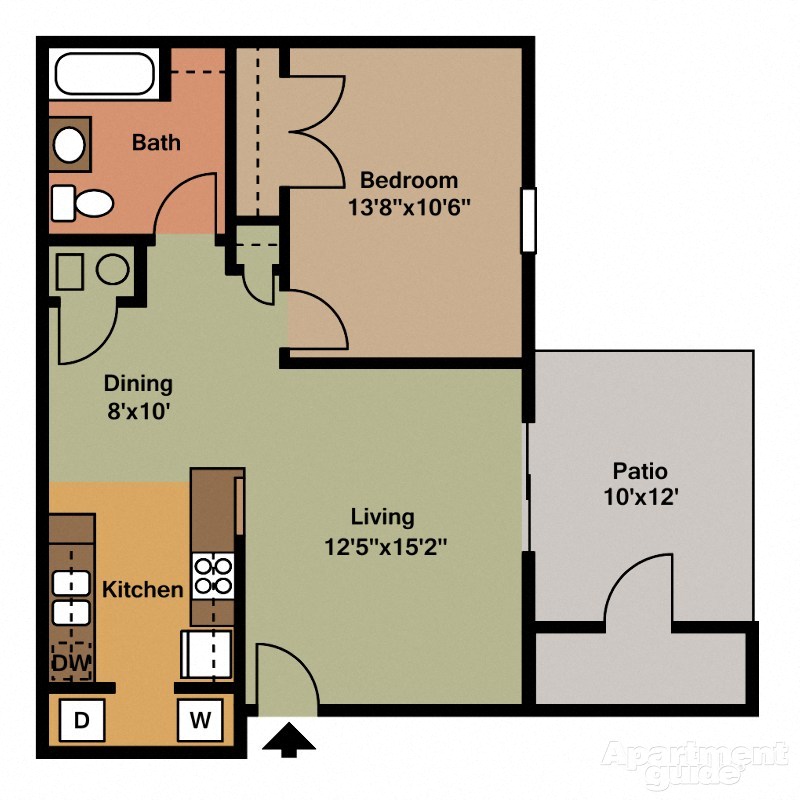 Floor plan for 1 bed, 1 bath, 860 sqft